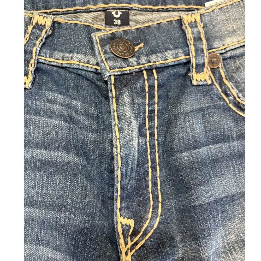 NWT True Religion Ricky straight leg jeans w/ Union Jack Embroidery  Size 38